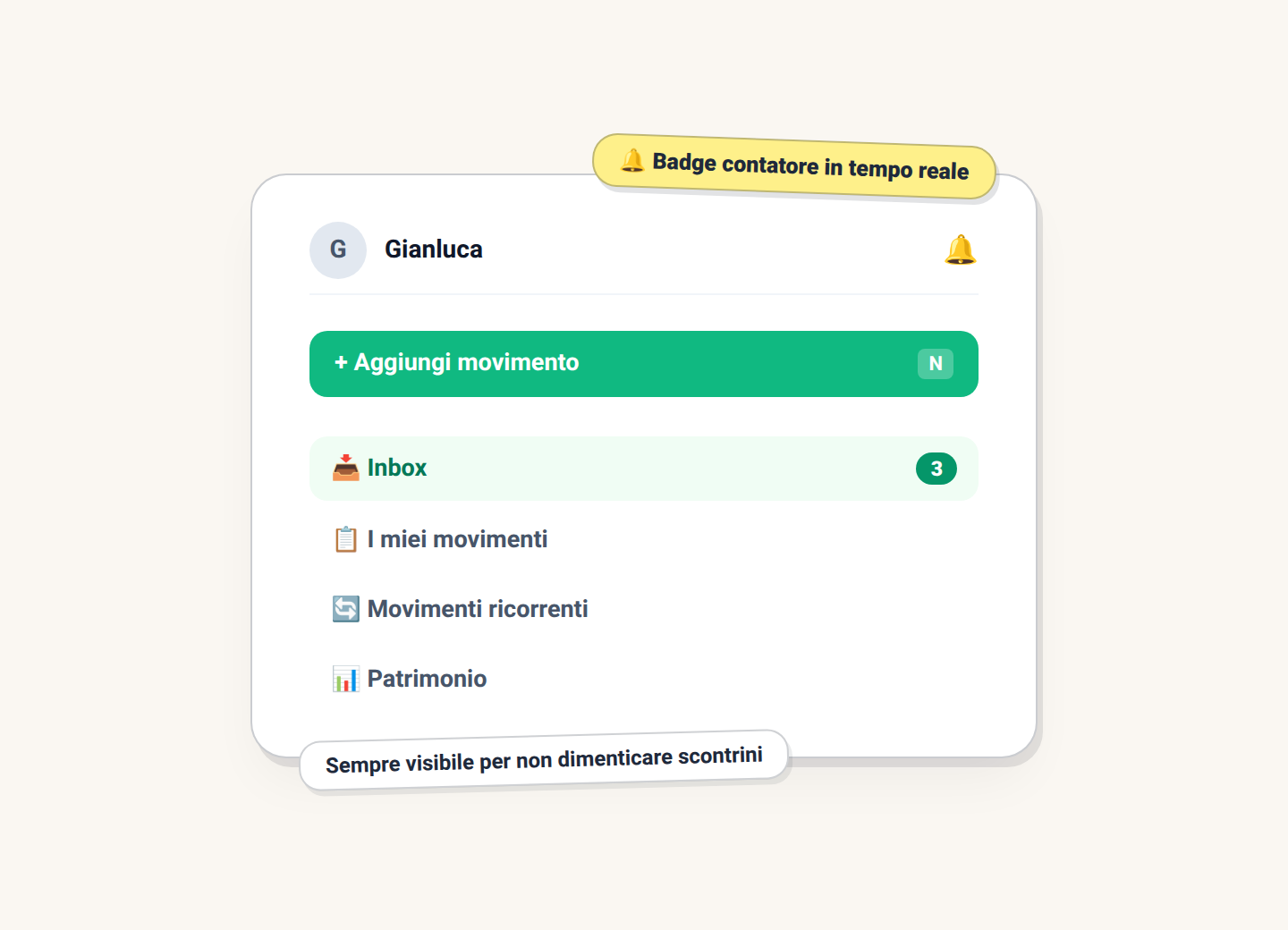 Badge contatore in tempo reale delle spese parcheggiate nella barra laterale di Saveist